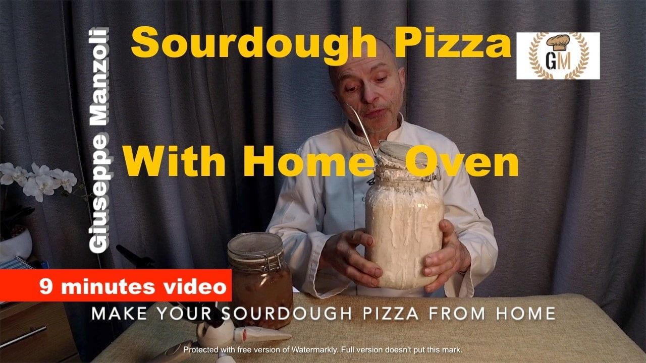 here private chef Giuseppe Manzoli hold his ferments from the sourdough that will use for the video on how to make sourdough pizza at home