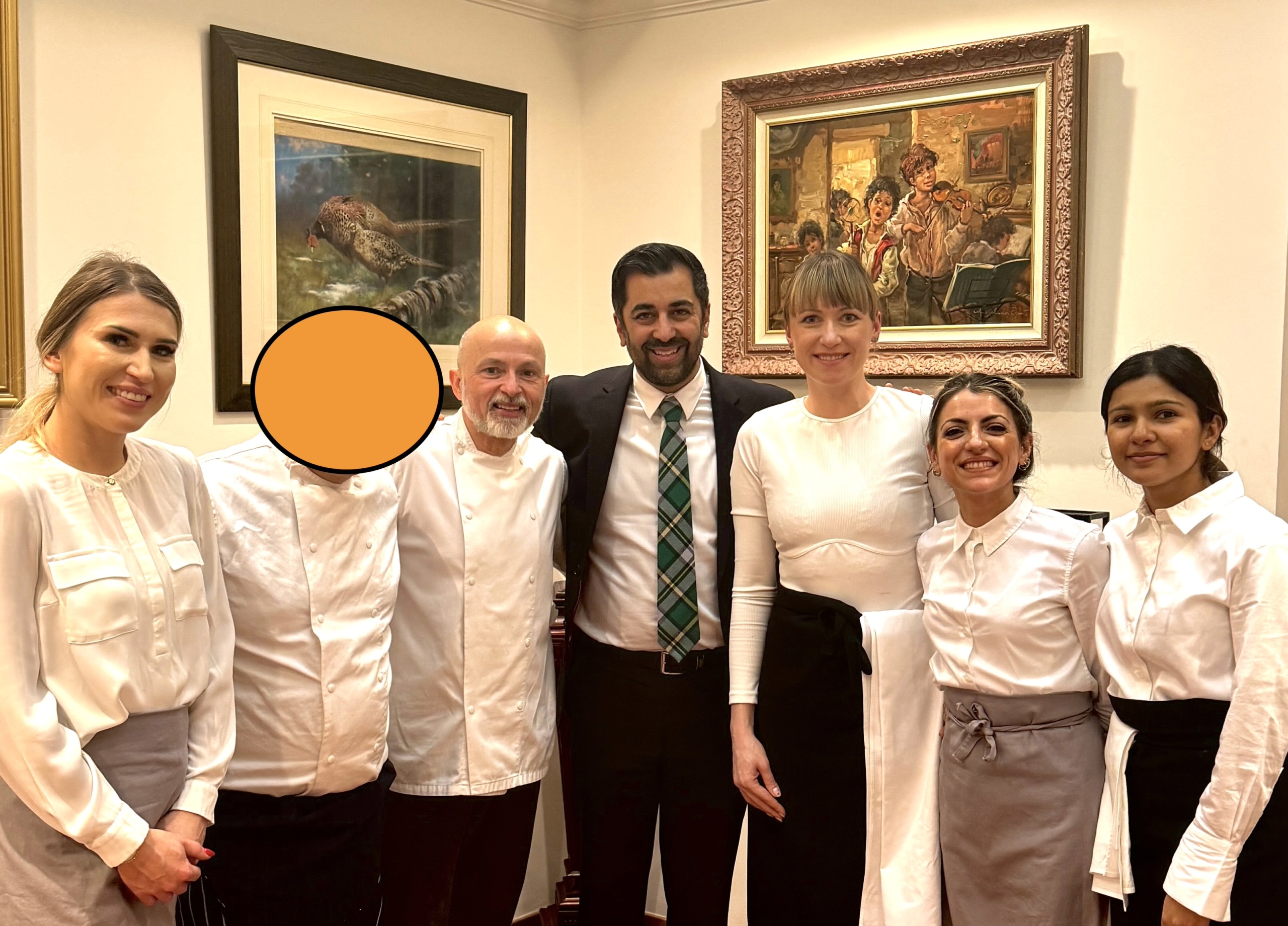 Private chef Giuseppe Manzoli with his team and Humza Yousaf, former First Minister of Scotland, after a private dinner service
