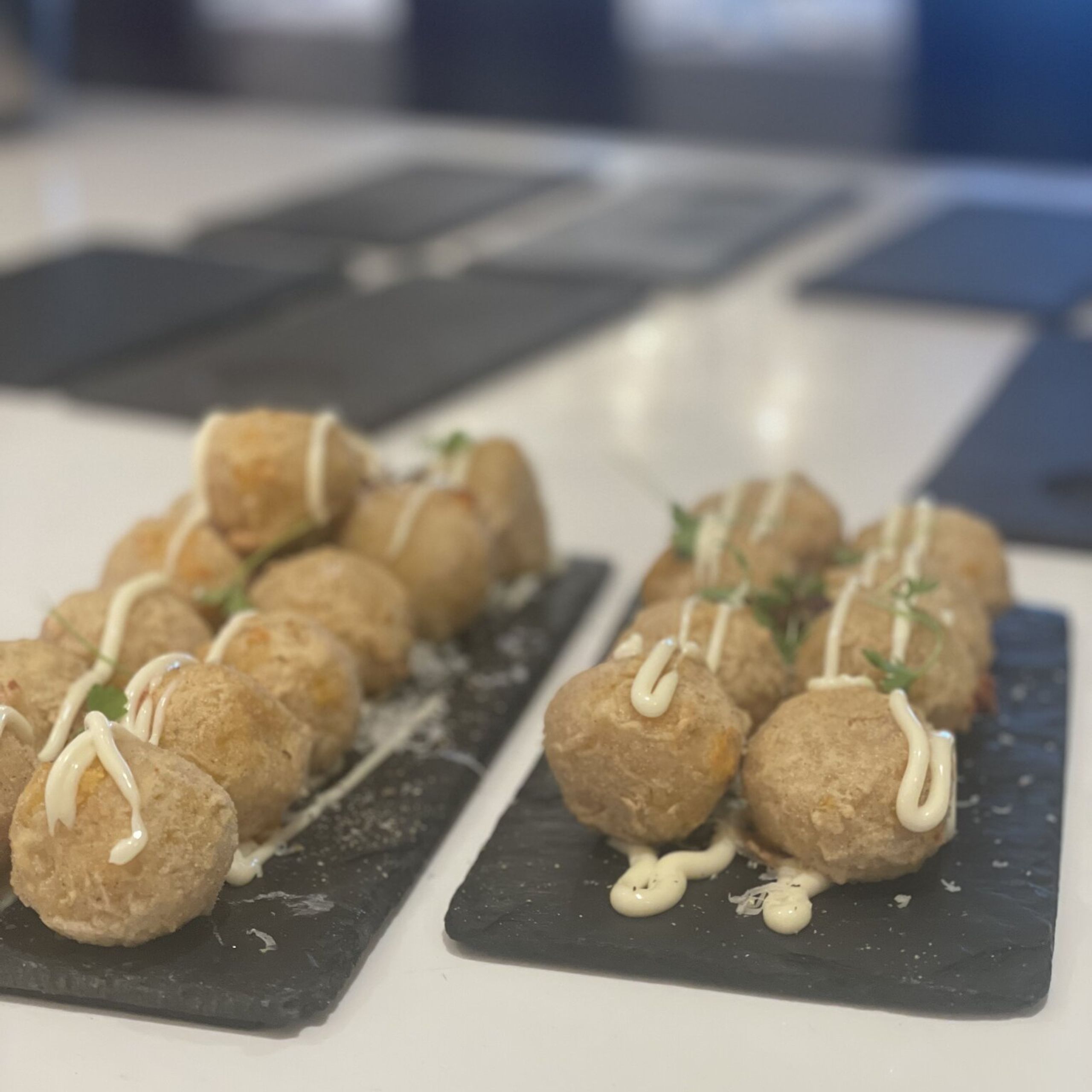 Arancini canapés on slate at a hen party at Kipney Lodge, Perthshire, by chef Giuseppe Manzoli