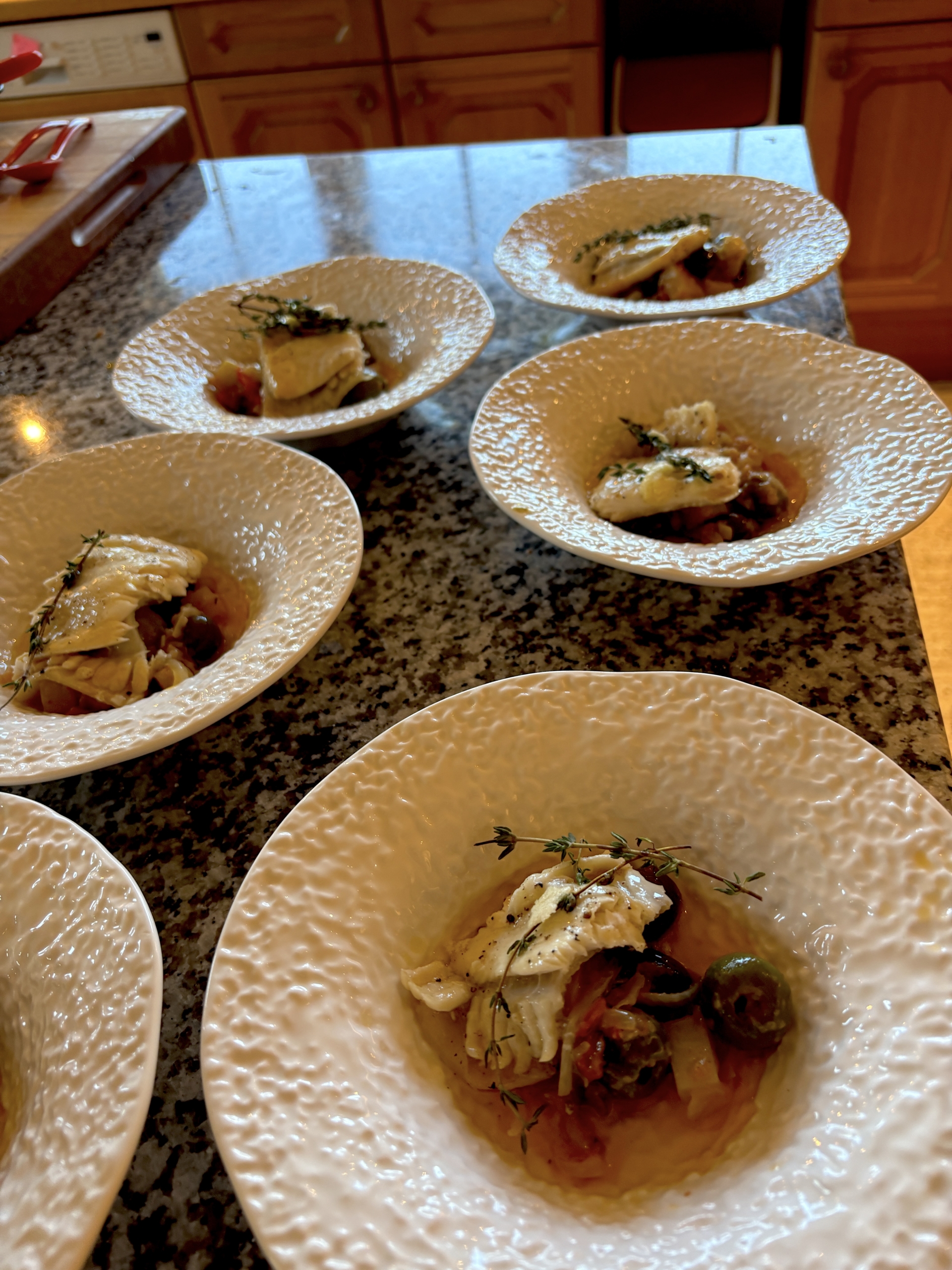 Baked Sole Starter/main course with sicilian sauce , Brewland Estate 