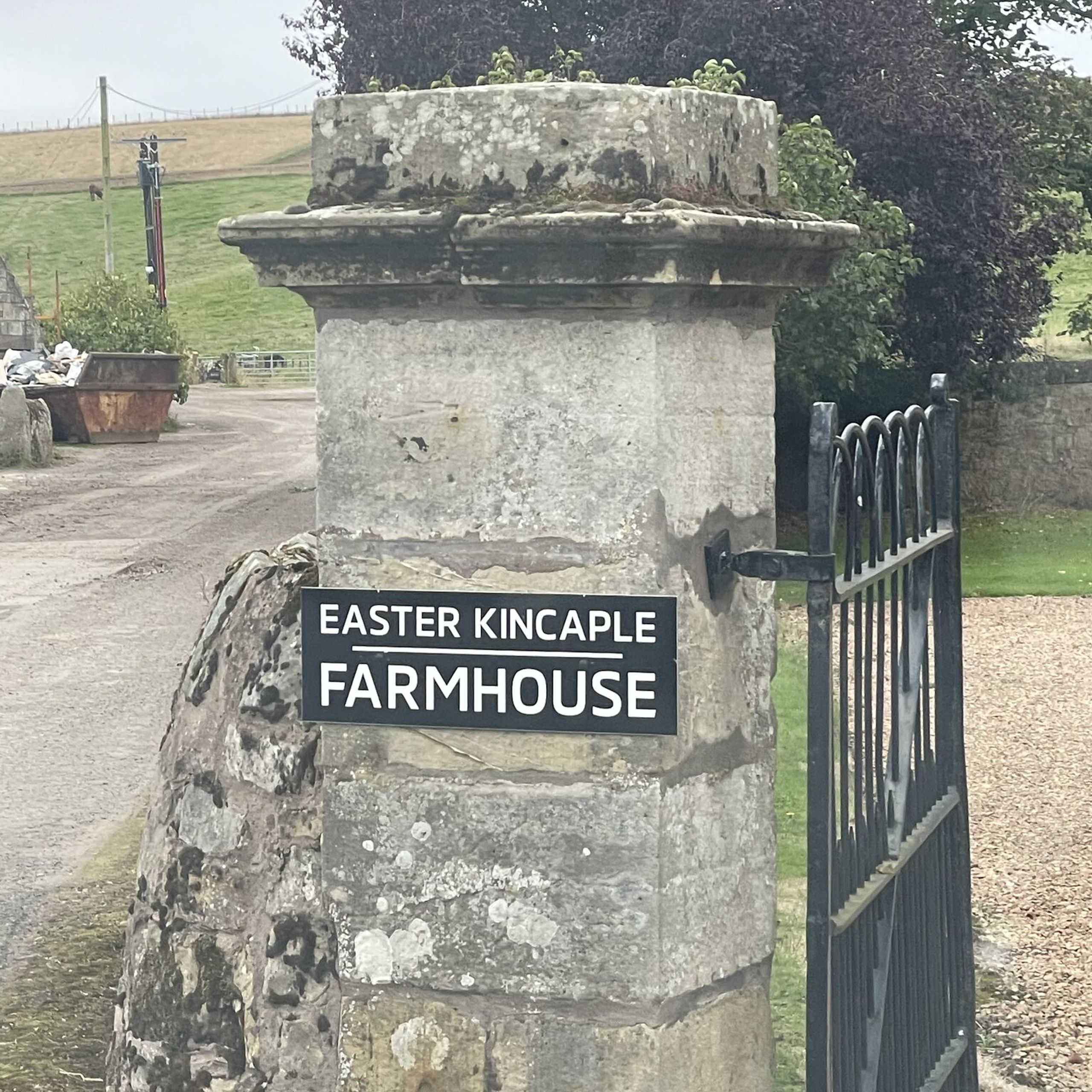 The gate of Easter Kincaple Farmhouse wedding venue near St Andrews, Fife