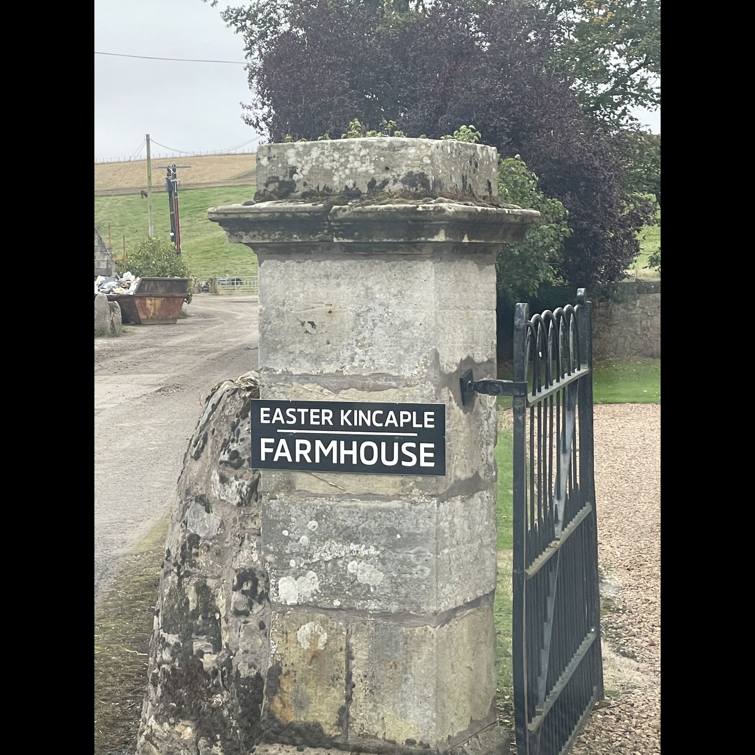 The gate of Easter Kincaple Farmhouse wedding venue near St Andrews, Fife