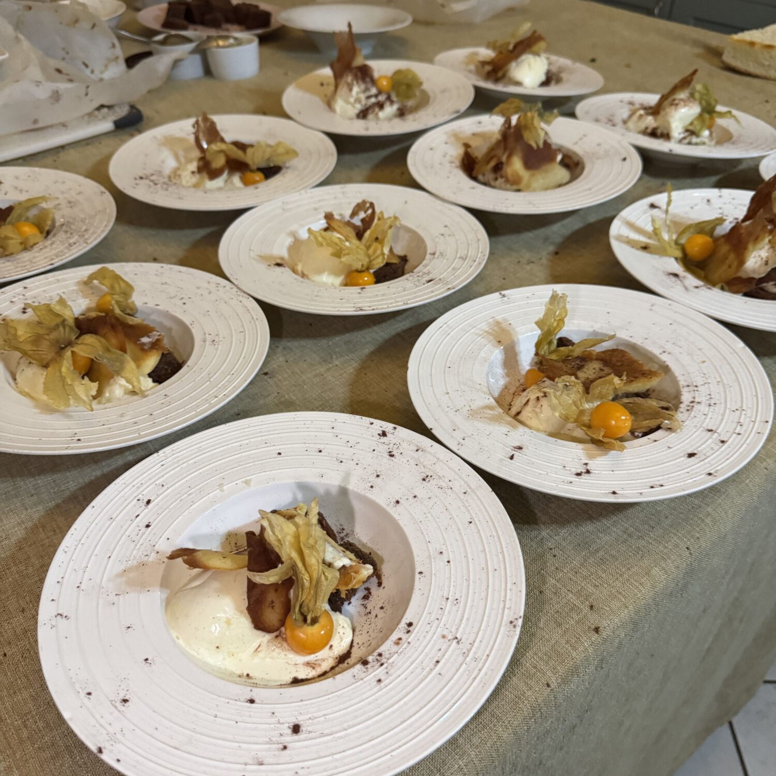 Desserts plated for a hen party in the Beechwood House kitchen by Giuseppe Manzoli