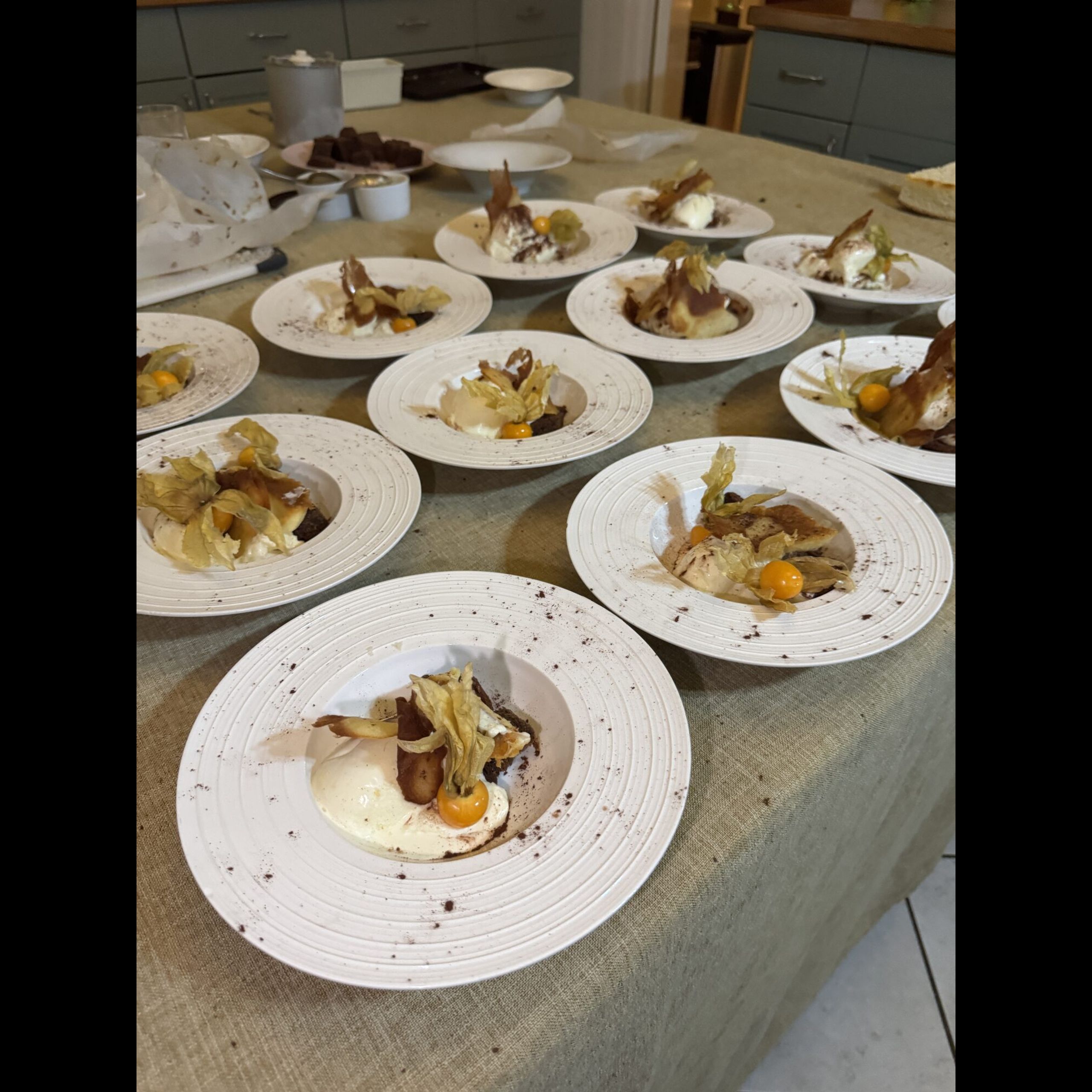 Desserts plated for a hen party in the Beechwood House kitchen by Giuseppe Manzoli
