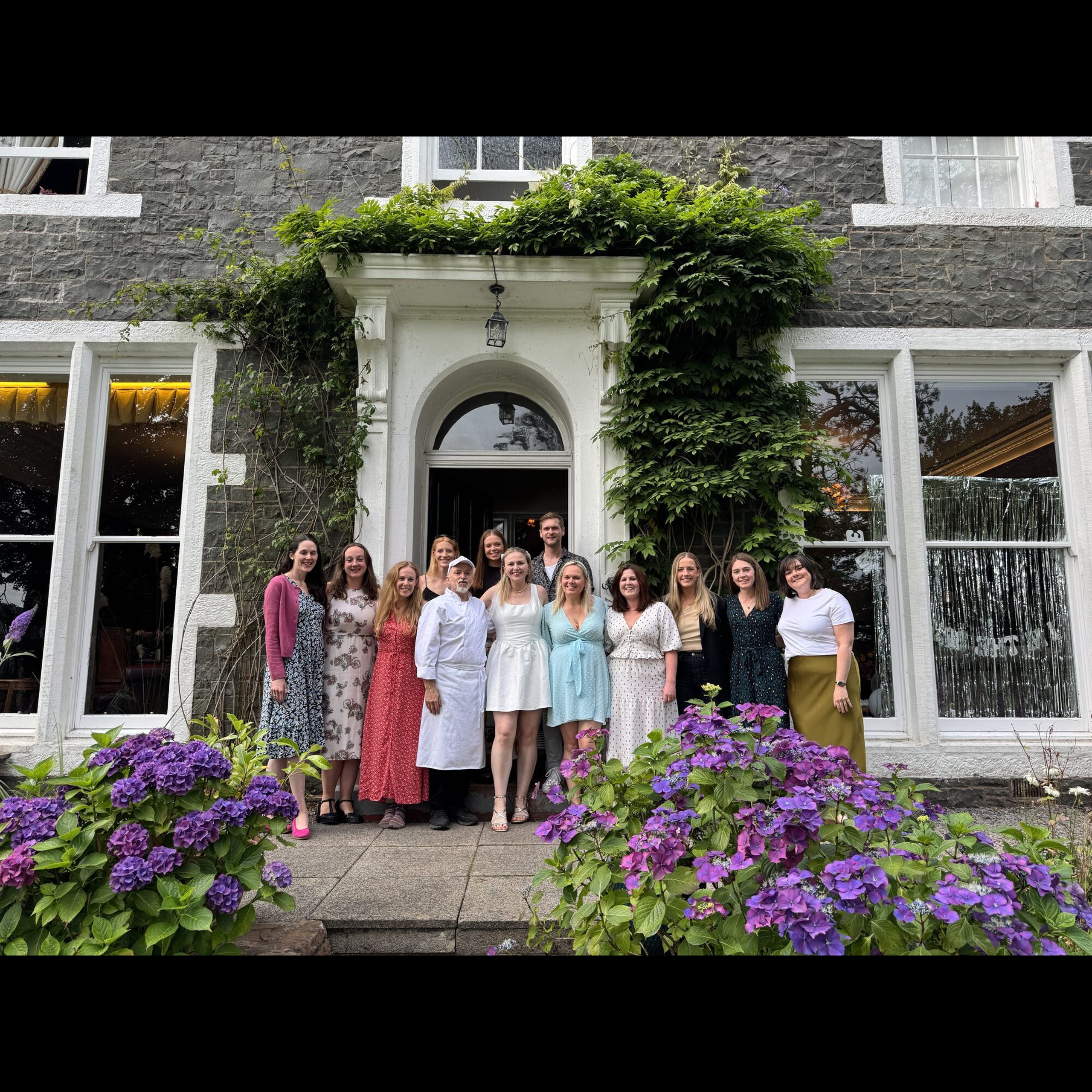 Hen party group with private chef Giuseppe Manzoli at Beechwood House, Moffat, August 2026