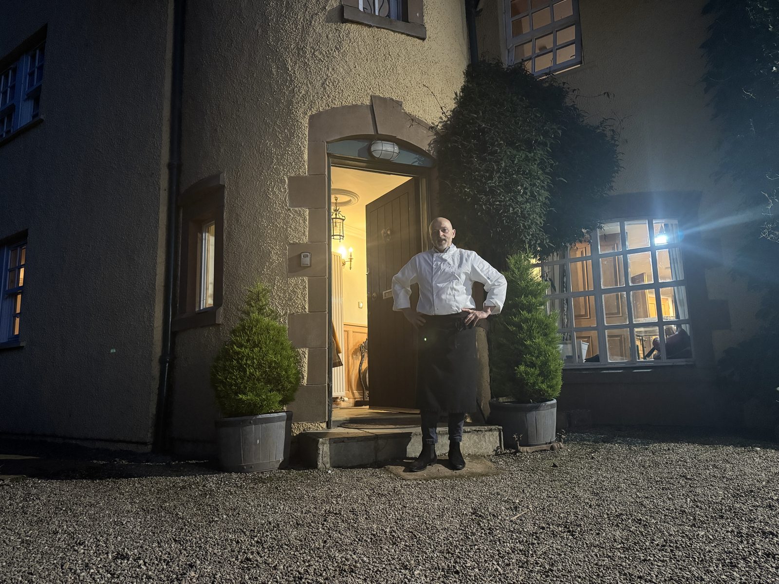 Giuseppe Manzoli, private chef, outside Tulchan Lodge in Perthshire after finishing a private dinner service