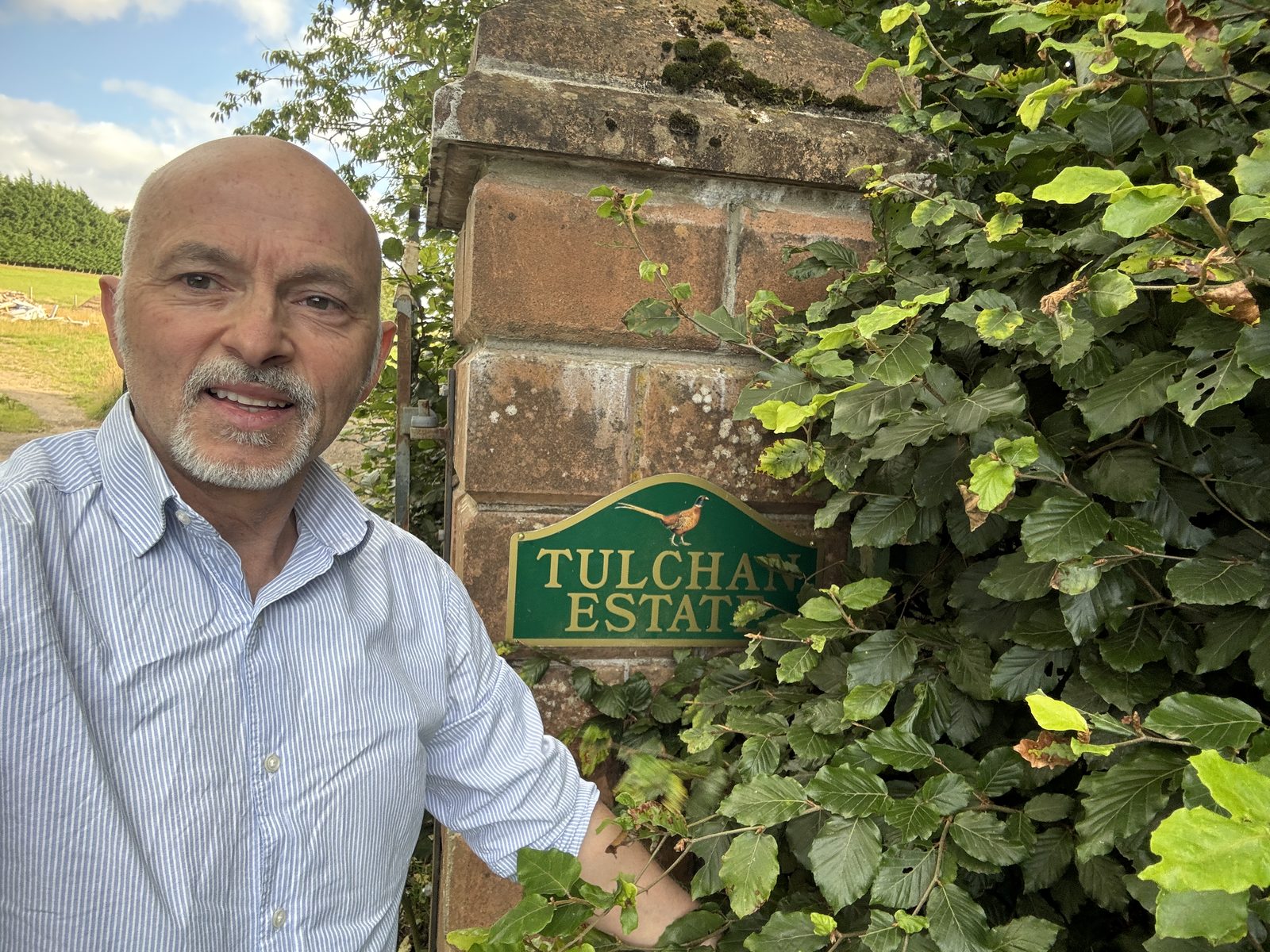 Giuseppe Manzoli arriving at the Tulchan Estate sign in Perthshire before a private dining event
