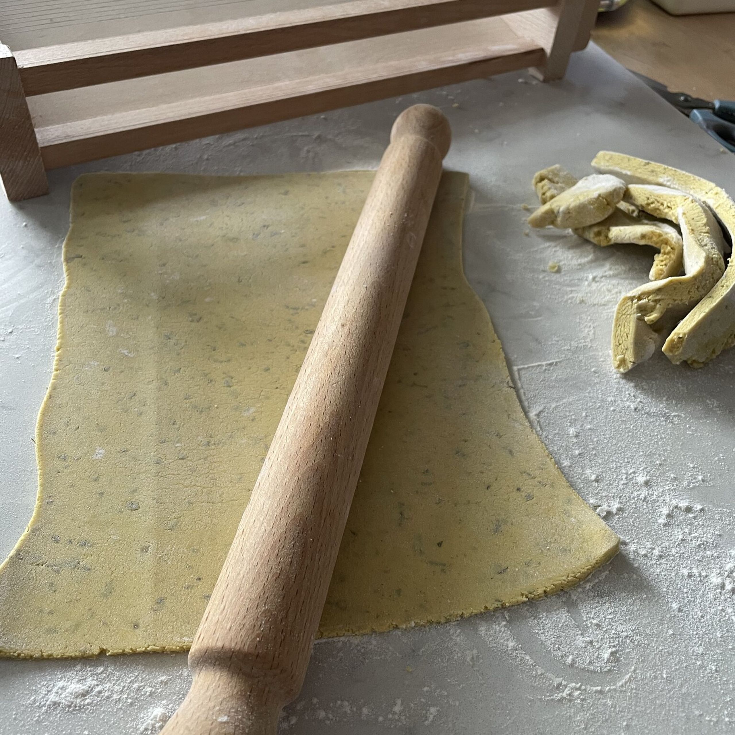 Gluten-free pasta rolled by hand by chef Giuseppe Manzoli on the morning of a wedding at Easter Kincaple Farmhouse, St Andrews