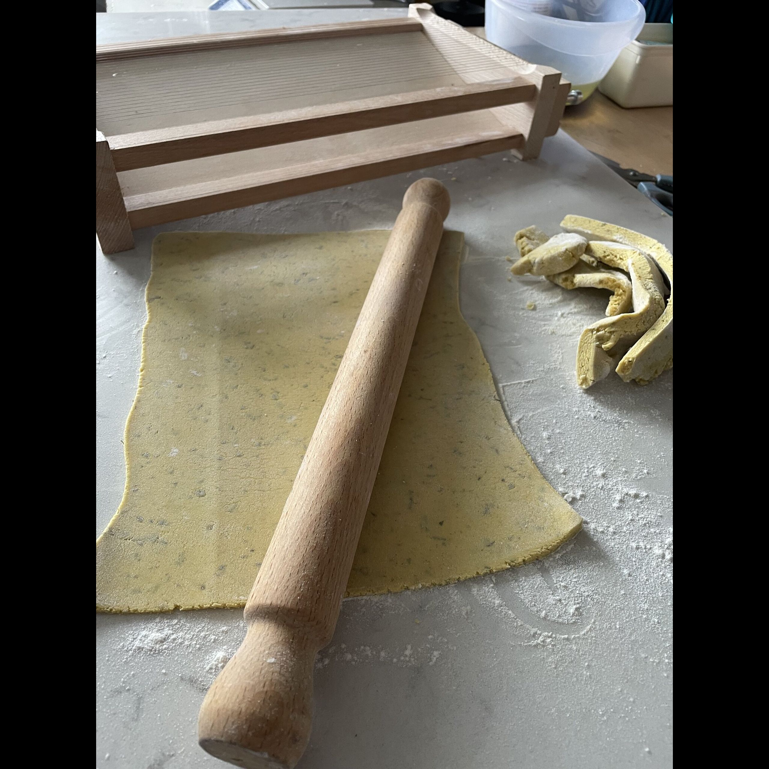 Gluten-free pasta rolled by hand by chef Giuseppe Manzoli on the morning of a wedding at Easter Kincaple Farmhouse, St Andrews