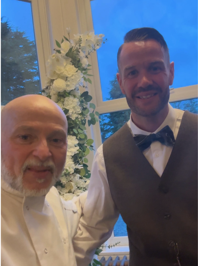 Italian private chef Giuseppe Manzoli with Matt, groom of his Carlogie House wedding in Angus