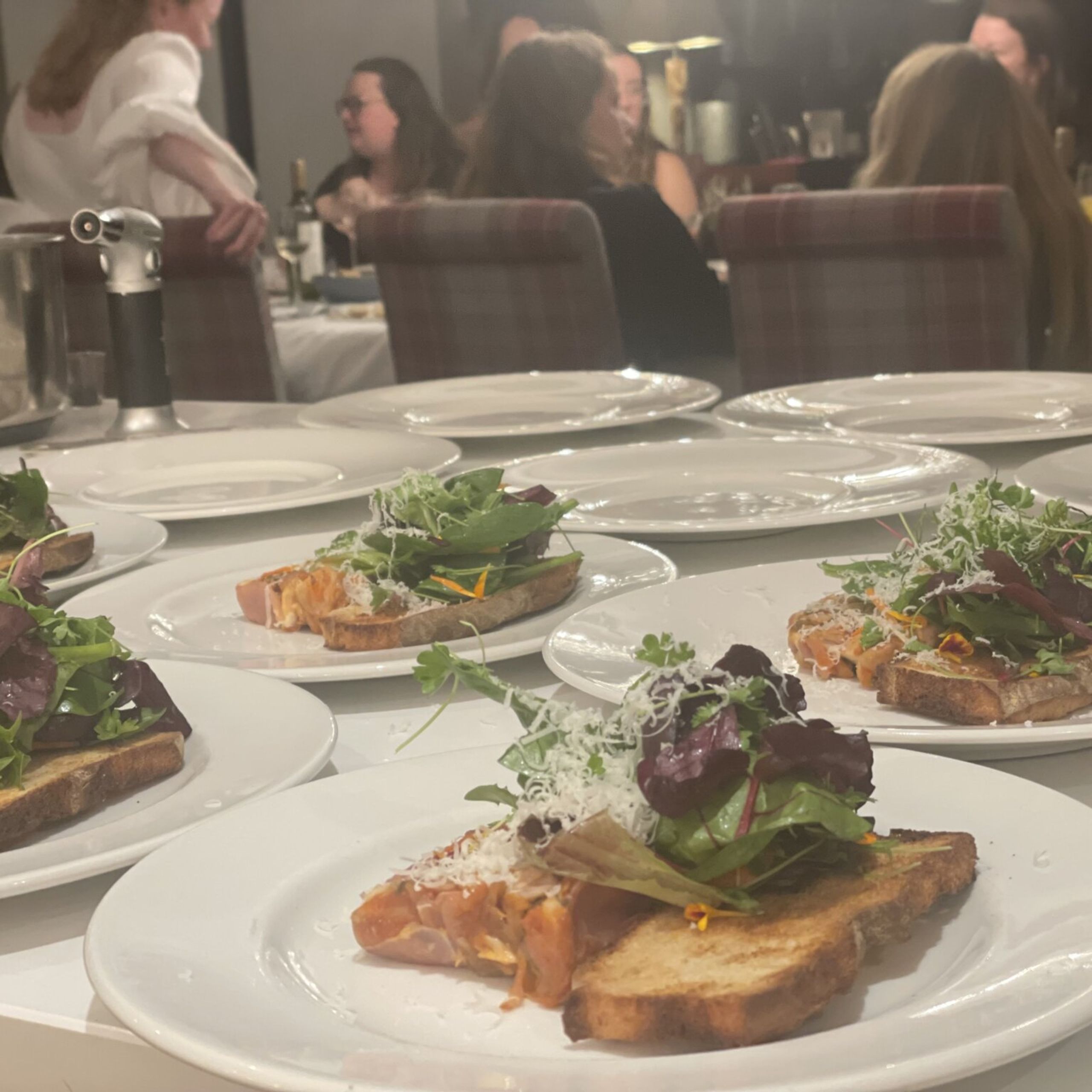Salmon starters served at the table during a hen party dinner at Kipney Lodge