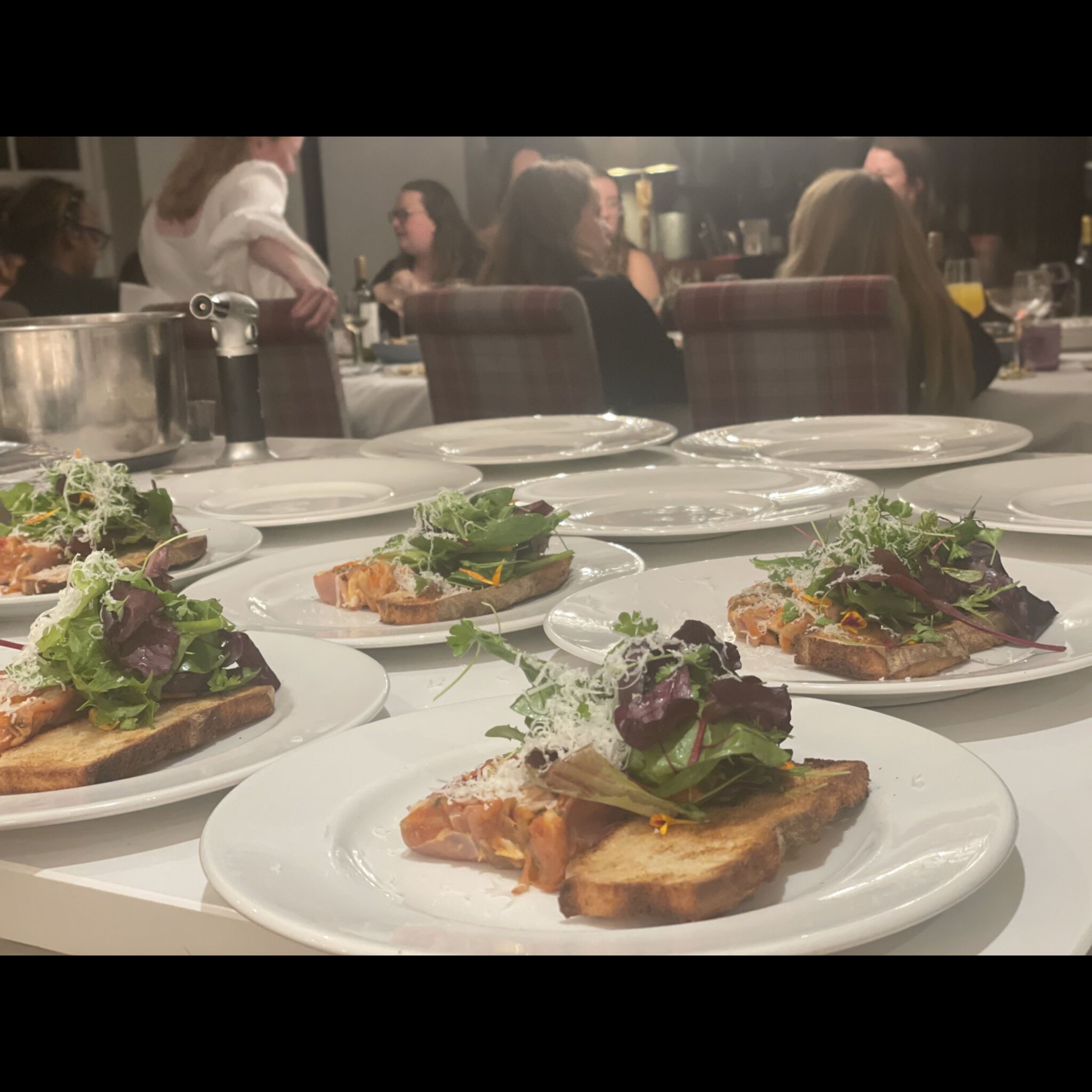 Salmon starters served at the table during a hen party dinner at Kipney Lodge