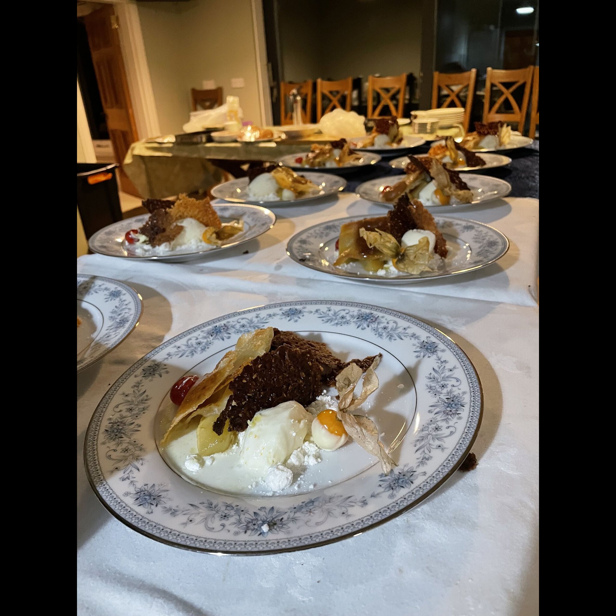 Wedding desserts plated in rows by private chef Giuseppe Manzoli at Easter Kincaple Farmhouse